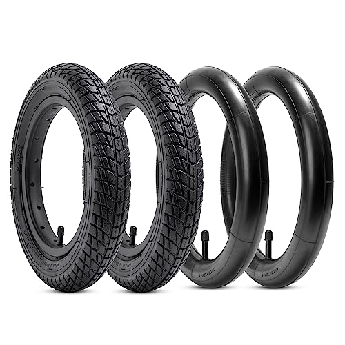 YunSCM 2-Pack Fietsbanden 12 1/2 X 2 1/4 (12.5x2.25) Plus 2 Pack Fietsbinnenband 12 ½X1.75 x 2 ¼ AV32mm Ventil compatibel 12/12.5 inch Fietsbanden en binnenbanden