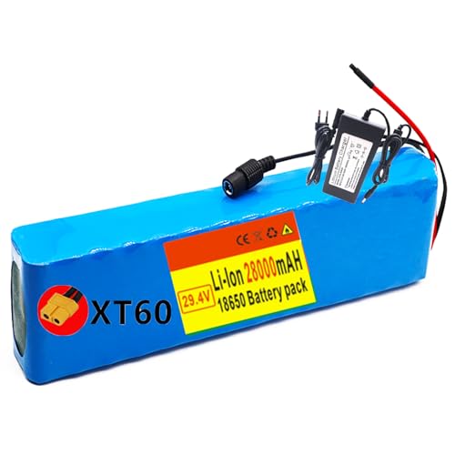 WQWY 29.4V 28Ah 7S4P Ebike Batterij, 13S3P Lithium Ion Elektrische Fiets Batterij met Lader 54.6V 2A, voor 50-500W Motor Elektrische Fiets Scooter 29.4V 28Ah,XT60 piug