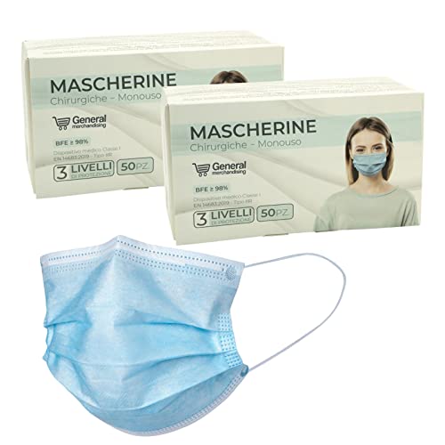 general merchandising 100 CE-gecertificeerde chirurgische maskers pak van   Blauw chirurgisch masker met verstelbaar neusstuk