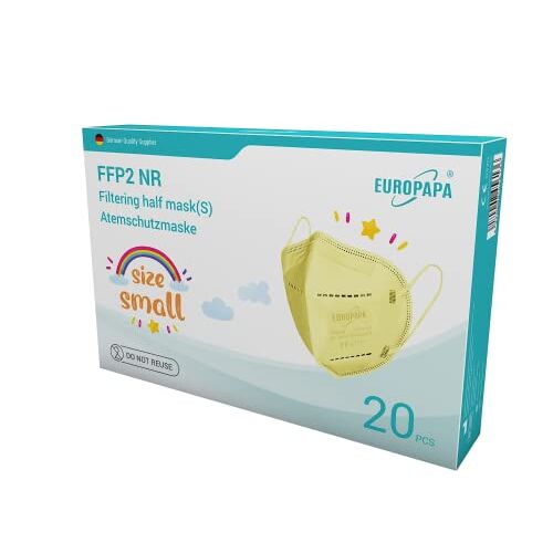 EUROPAPA ® 20x geel FFP2 masker S in klein formaat Maskers Ademhalingsmaskers 5-laags hygiënisch individueel verpakt EU 2016/425