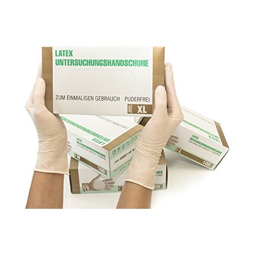 SF Medical Products GmbH Latex handschoenen, 1000 stuks, 10 dozen (XL, wit) wegwerphandschoenen, onderzoekshandschoenen, latex handschoenen, poedervrij, niet-steriel, wegwerphandschoenen