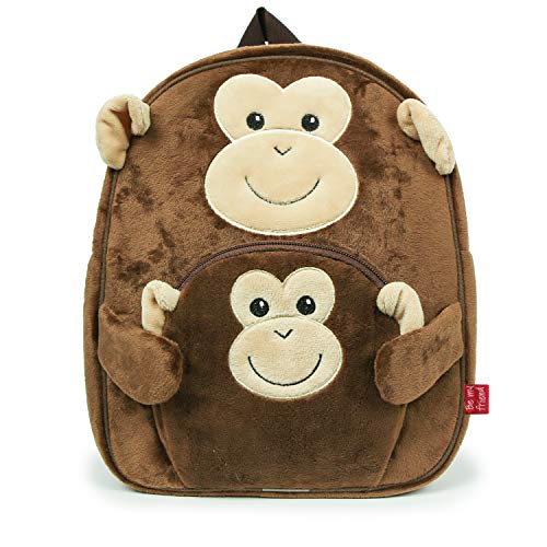 PERLETTI Peutel Rugzak Zacht met Zacht Diervormige Tas Kinder 3 4 5 Jaar Kleuter Kindertas Kleuterschool met Knuffel Backpack Kleuterschool Peuterspeelzaal Meisje Jongen 20x28x8 cm  (Aap)