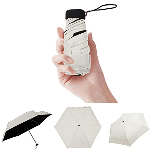 SUYGGCK Paraplu's opvouwbare reisparaplu, paraplu zon regen vrouwen plat lichtgewicht paraplu parasol opvouwbare parasol mini paraplu klein formaat gemakkelijk opbergen parasol-beige