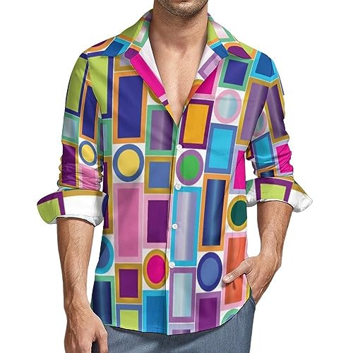 BrOleo Hawaii Overhemd Mannen,Overhemd Met Geometrische Print Voor Heren Overhemden Met Lange Mouwen Casual Button Down 3D Printoverhemden Stijlvol Fancy Overhemd Business Overhemden Hawaiiaanse Feestoverh