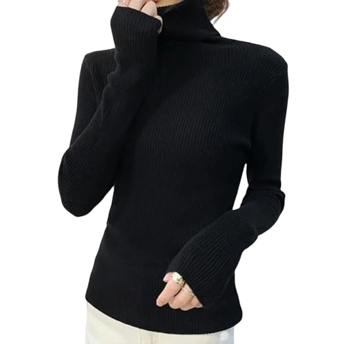 TEidea Damestruien Herfst/Winter Dames Truien Coltrui Dames, Pullover Vrouwen, Lange Mouw Strakke Truien Zwart-One Size