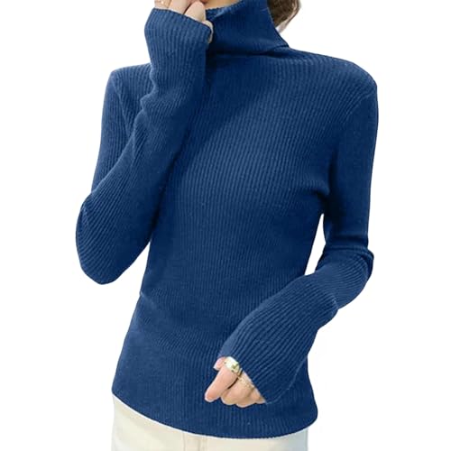 TEidea Damestruien Herfst/Winter Dames Truien Coltrui Dames, Pullover Vrouwen, Lange Mouw Strakke Truien N-Blauw-One Size