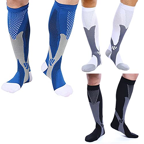 feifanshop 3 paar compressiekousen trombose kousen, compressiesokken, sportcompressiekousen, steunkousen, reiskousen, dames en heren