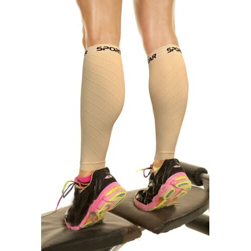 Physix Gear Sport Physix Gear Compressiekousen voor kuiten, vervangt compressiekousen voor dames en compressiekousen voor heren, compressiekousen voor crossfit, triatlon, reizen vliegtuig (1 paar beige, L XL)