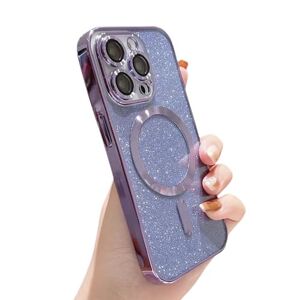 MdybF iphone 15 Pro Max Case Electroplate Wireless Charge Phone Case For Iphone 15 14 13 12 11 Pro Max 15 Plus Soft Bumper Glitter Cover Case-for Iphone 15 Promax-purple
