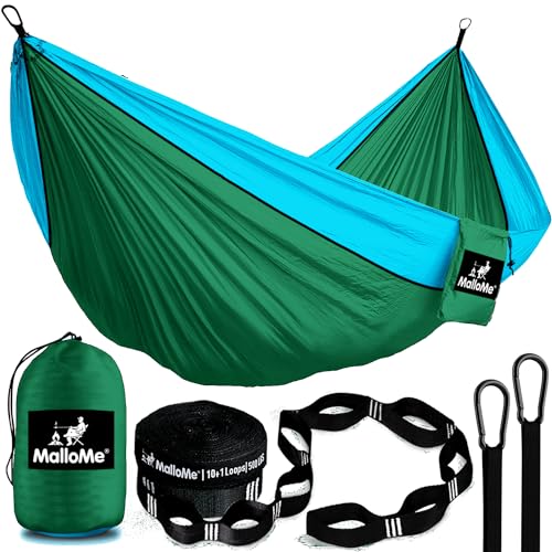 MalloMe Hangmatten hangmat outdoor 2 personen of 1 camping hangmat kinderen & volwassenen hangmat XL XXL ademend, waterdicht parachutenylon, incl. ophangriemset, zonder frame