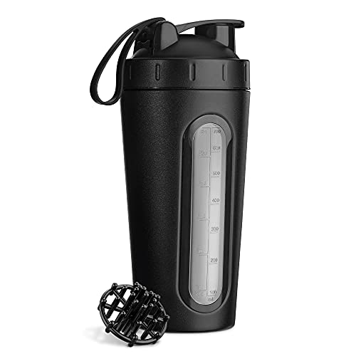 Navaris proteïne shaker Shakebeker van roestvrij staal Beker voor proteïneshakes Shaker 750 ml Eiwitshaker Inclusief shaker ball