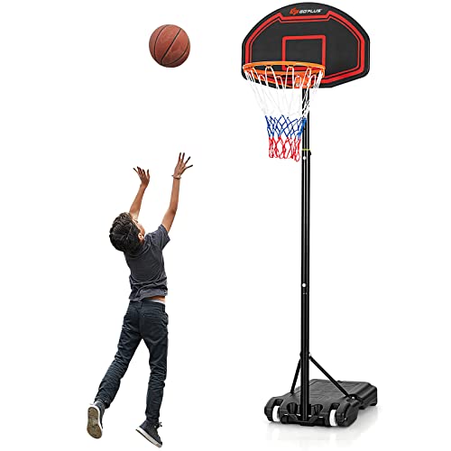 COSTWAY Basketbalstandaard 155-210 cm in hoogte verstelbaar, basketbalkorf met standaard, rolbaar basketbalsysteem, geschikt voor binnen en buiten