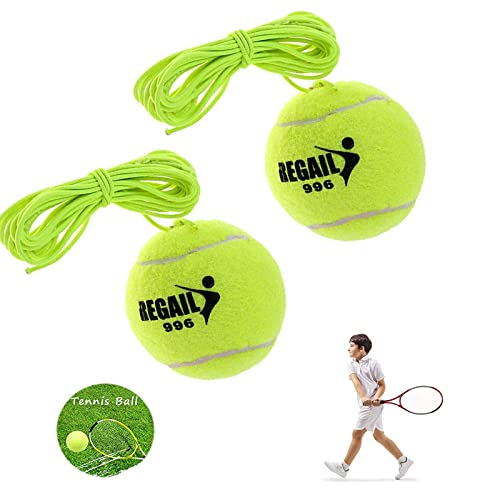 Hudiepan 2 stuks tennisbal aan koord, elastische tennisbal, tennisbal met koord, tennisbal met koord, tennisbal met koord, tennis met touw, tennistrainer, rebound-bal, ideaal voor tennisoefeningen