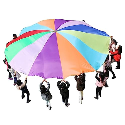 WeBert Rainbow Parachute Spelen Parachute Teamwork Games, Parachutespellen voor Volwassenen en Kinderen, Parachutespellen Voor Fysieke Training In Kinderdagverblijven (Grootte: 11m/36ft) (Maat:
