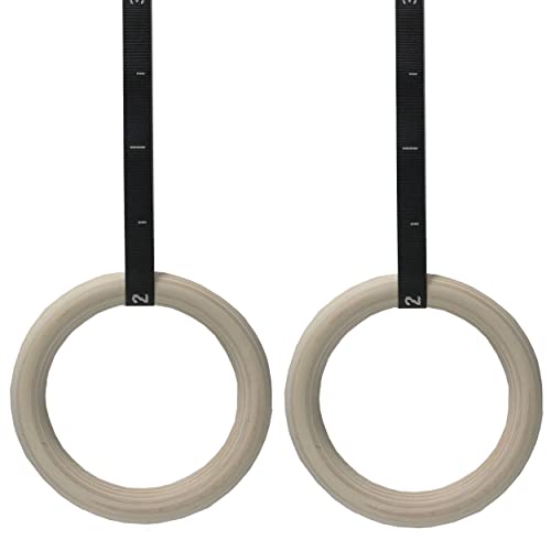 VLFit Houten Olympische gymnastiekringen 32 mm/28 mm diameter Olympische gymringen voor thuisgymnastiek en fitness geweldig voor uw spieropbouw, Ab Workout & Krachttraining (32 mm genummerde riem)