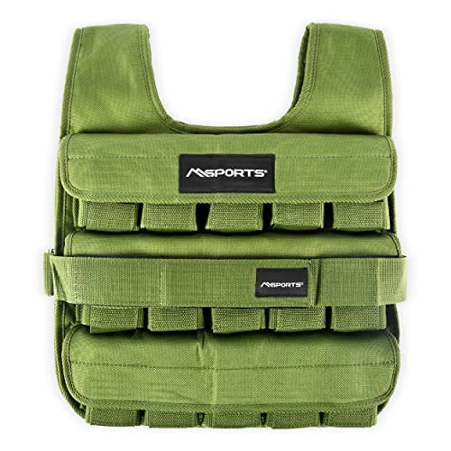 MSPORTS Gewichtsvest premium verstelbaar van 5 tot 30 kg gewicht voor training krachttraining (15 kg, legergroen)