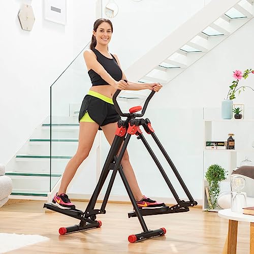 InnovaGoods Fitness Air Walker met Oefeninggids, Cardiovasculaire Verbetering, Opvouwbaar Ontwerp, Activiteitsmonitor, Ergonomische Schuimen Handvatten, Zwart, Rood