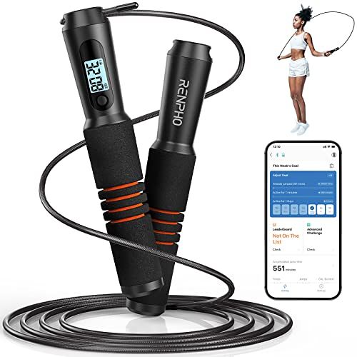 RENPHO Smart Jump Rope, fitnessspringtouw met app-gegevensanalyse, koorden Jump Training for Home Gym, Crossfit, Training voor heren, vrouwen, kinderen