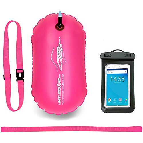 LimitlessXme Zwemboei & telefoonhoes — 15 l roze. Veiligheid bij het zwemmen, open water en triathlon. Waardevolle voorwerpen aan het meer, zwembad, zwembuoy, zwembubble, zwemboj opblaasbaar