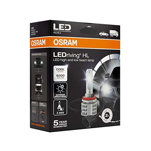 OSRAM LEDriving HL, corresponderende ECE H11-code, nieuwste generatie, LED-projector, halogeenvervanger, 67211CW, 12/24V, behuizing (2 lampen), koel wit, set van 2