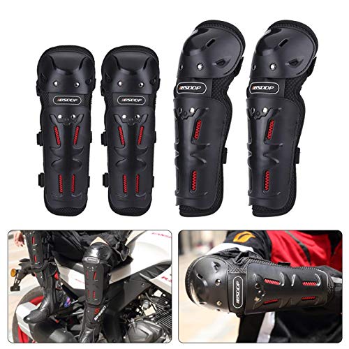 Ymiko 4 stks Motocross Kniebeschermers Elleboogbeschermers Motorfiets Fietsen Elleboog Kniebeschermers Guard Protector Beschermende uitrusting Verstelbare Kniekap Pads Beschermer Armor voor Motorfiets Fiets