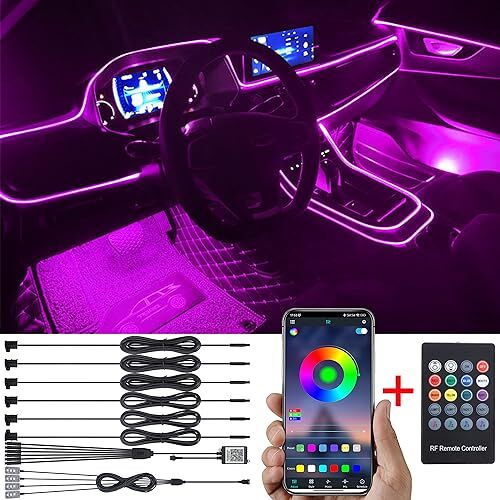 TABEN Auto Sfeerverlichting Kit 8m Fiber Optic 64 Colors RF Remote Controller + APP Control USB Voetenruimteverlichting Sfeerverlichting RGB Meerkleurig Muziek Synchronisatie Auto-interieurverlichting