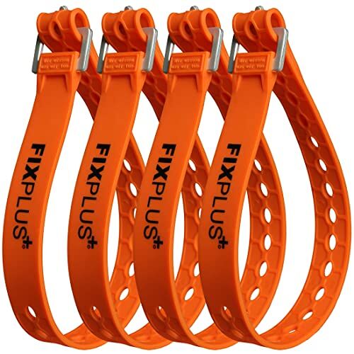 Fixplus Strap, set van 4 sjorbanden om vast te zetten, te bundelen en vast te sjorren, van speciale kunststof met aluminium gesp, 66 cm x 2,4 cm (oranje)