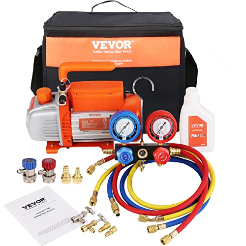 VEVOR vacuümpomp 100L/min Vacuümpomp A2L-Explosie bewijs 150W 220V/50 HZ 1440rpm 55-276bar 250ml-olie capaciteit HVAC vacuüm apparatuur spruitstuk manifold set airconditioning auto koelsystemen