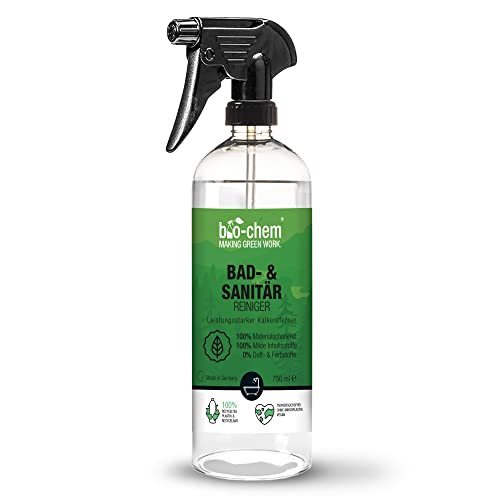 bio-chem CLEANTEC bio-chem badkamer- en sanitairreiniger   750 ml   Biologische badkamerreiniger spray, toiletreiniger met lotuseffect, kalkaanslagreiniger voor badkamer, douche, toilet, wastafel en nog veel meer.