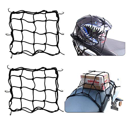 JUHONNZ Motorfiets Cargo Net,2 stuks Helmnetten Motorfiets Bagage Bungee Netten Met 6 stuks Haken, Bagagenet voor Motorfietsen en ATV's, Zwart 30 cm