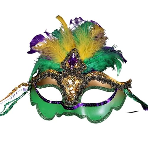 IEKEI Maskerade Masker Vrouwen Pauw Veer Masker Mardi Gras Masker Blauw Groen Metalen Glanzende Strass Voor Kerstfeest Decoratie