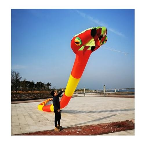 MUHM Vliegers 55m Snake Software Kite Animal Kites, Outdoor Fun Sport Enkele lijn Stunt Kite (Kleur: Rood geel, Maat: 55m)