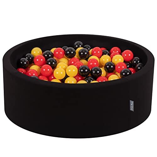 KiddyMoon 90 x 30 cm / 300 ballen ∅ 7 cm, babyballenbak met schuim. Gemaakt in de EU, Duitsland: zwart / rood / geel