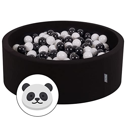KiddyMoon 90 x 30 cm / 300 ballen ∅ 7 cm, babyballenbak van schuim. Gemaakt in de EU, panda: zwart / wit