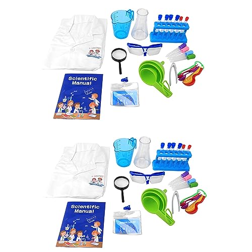 TAMOSH 2 x wetenschappelijke set voor kinderen, wetenschappelijke experimentenset voor kinderen, met laboratoriumjas, knutselen, chemieset, wetenschappelijk kostuum, kostuum