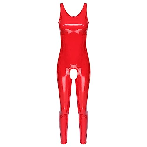 CHUNNUAN Dames vrouwelijke jumpsuit sexy lichaam lingerie lederen kruisloze lingerie sexy cosplay clubwear kostuums-rood, S