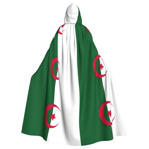 JBYJBX Vlag van Algerije Print Halloween Unisex Lengte Hooded Robe Kerst Mantel Vampier Heks Cape Cosplay Kostuum