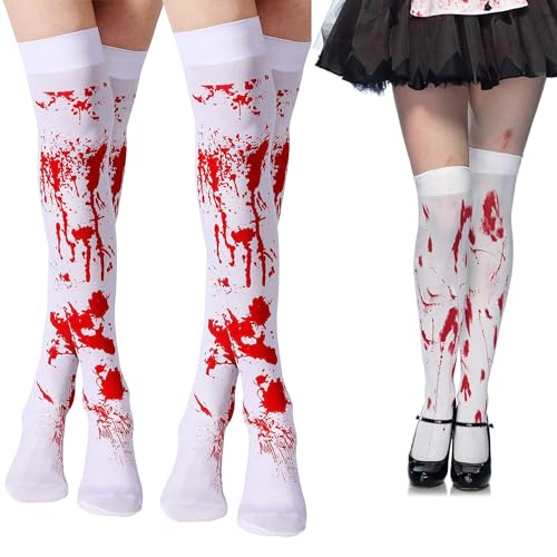 Carnavalife 3 paar bloedige panty's Halloween bloedige sokken Halloween witte kousen bloedvlekken Halloween volwassenen meisjes kousen