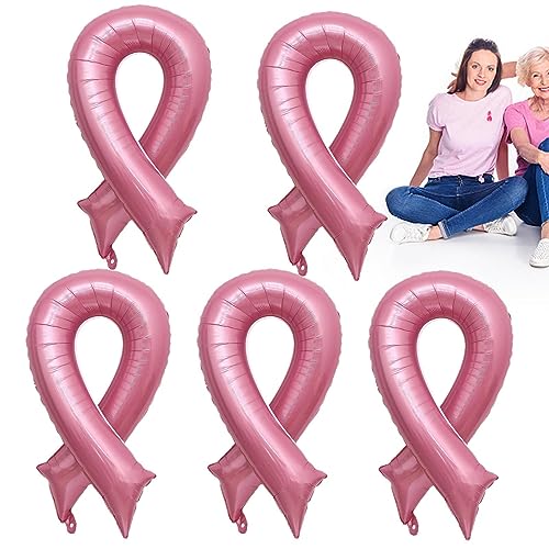 Stronrive Borstkankerballonnen 5 stuks borstkanker-bewustzijnslint feestgeschenkballonnen, roze accessoires voor borstkanker, borstkankerdecoraties voor borstkanker maand