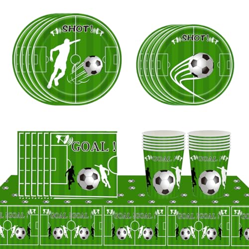 BlinBlin Voetbal Party Serviesgoed, World Cup Voetbal Serviesgoed, Green World Cup Voetbal Thema Decoraties Set, Voetbal Sport Competitie Party Supplies, Serveert 16 gasten