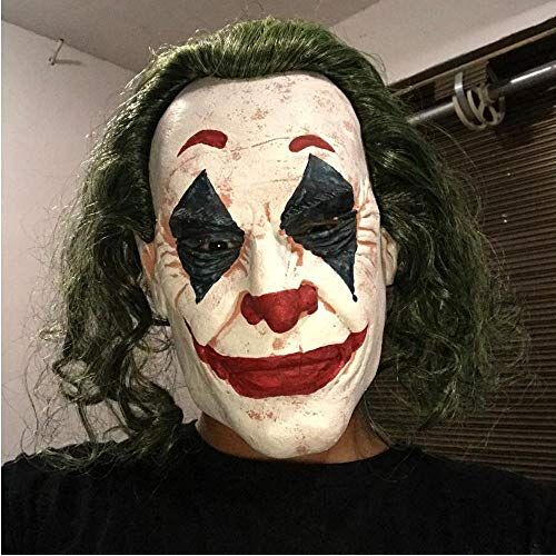 AOKLEY Halloween eng masker The Dark Knight Cosplay Halloween Masker Horror Scary Clown Masker Joker Masker met Groen Haar Pruik Halloween Masker Party Kostuum Masker voor Festival Cosplay Halloween-kostuum