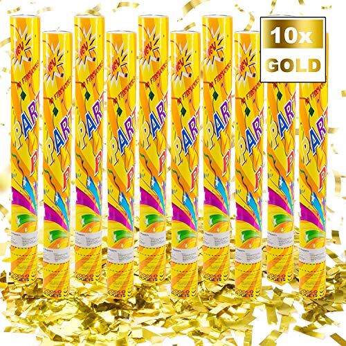 GOODS+GADGETS Confetti kanon Confetti Shooter Party Popper Confetti kanon XXL 100 cm Set (Goud (60cm), 10 stuks)