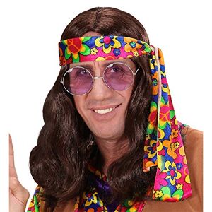 Widmann 6497R Pruik Hippie Dude, bruin, met kleurrijke hoofdband, themafeest, carnaval