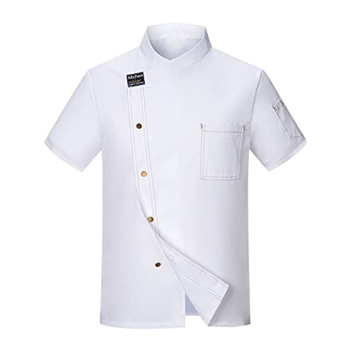 Altsuceser Unisex Korte Mouw Stand Kraag Chef Uniform Jas Bakkerij Koken Jas Wit XL