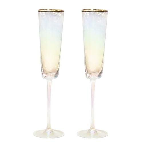 TARAKO Bruiloft Champagne Fluiten,Champagne Fluiten,Goudomrande luxe champagneglazen 150 ml   Champagnefluiten Bruiloftsset van 2 voor bruid en bruidegom, wijn- en champagneglazen