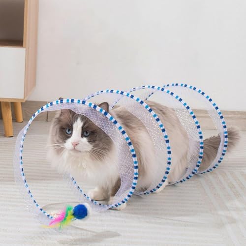 Amiweny Spiral Cat Tunnel Toy,Gertar Cat Tunnel Toy,Gertar S-Type Cat Tunnel Toy,S Type Cat Tunnel,Cat Tunnels for Indoor Cats with Toys Feather Mouse (C)