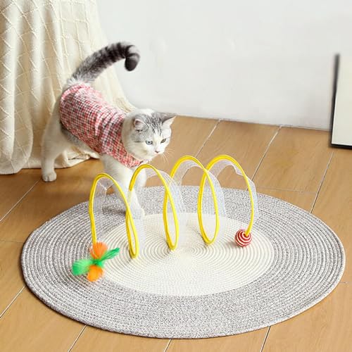 Amiweny Spiral Cat Tunnel Toy,Gertar Cat Tunnel Toy,Gertar S-Type Cat Tunnel Toy,S Type Cat Tunnel,Cat Tunnels for Indoor Cats with Toys Feather Mouse (B)