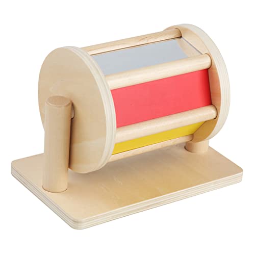 Jikiaci Baby Roller Drum, 21 cm x 13 cm x 15 cm houten rollende regenboogtrommel, interessant regenboogtrommelspeelgoed en accessoires voor 1 jaar oude babycadeau