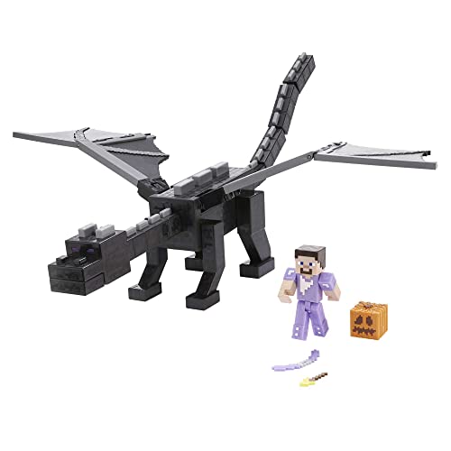 Mattel Minecraft Ultimate Enderdraak Figuur, 51 cm mistspuwend wezen, plus 8,3 cm Steve figuur met kleurverandering, wapen, pantser en gevechtsaccessoire, cadeau voor kinderen vanaf 6 jaar, HHW17