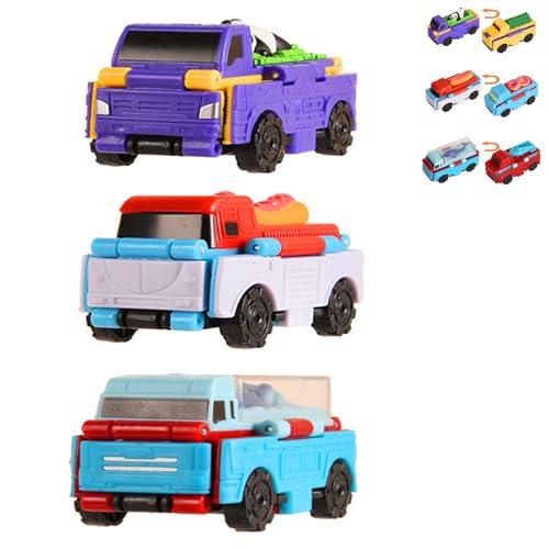 Yaepoip Transformable Cars, Transformable Dual-Design Toy Cars, Transformable Cars Kiddie Corner, Transformable Toy Cars, Creative Mini 2-In-1 Flip Car Toy Set (3 pcs,Style2)